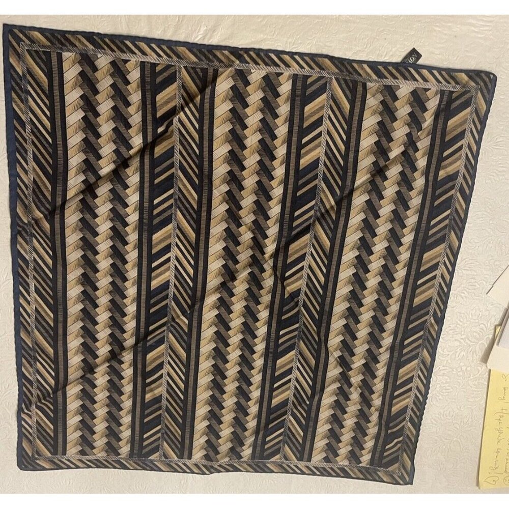 DAMON Italy Scarf Designer 18” Pocket Square Hankie Cravat Vintage Chevrons Blue